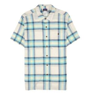 Patagonia A/C Shirt Mens 2XL White Blue Yellow Plaid Short Sleeve Organic Cotton